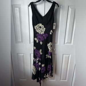 NWT Vintage Floral Purple and Black Asymmetrical Dress - Size 6